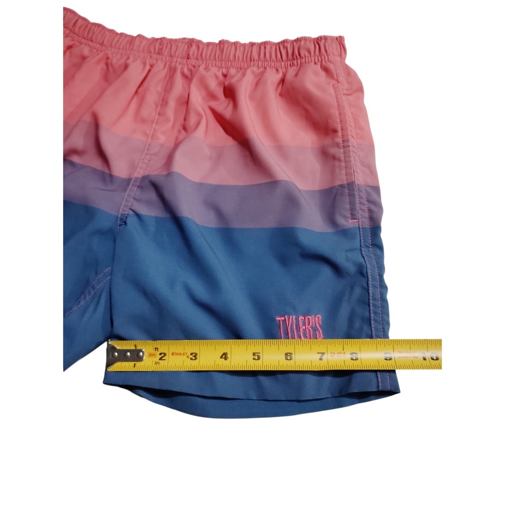 Tylers Youth Medium Swim Trunks Pink Purple Blue Striped Board Shorts Texas Logo - Picture 5 of 8